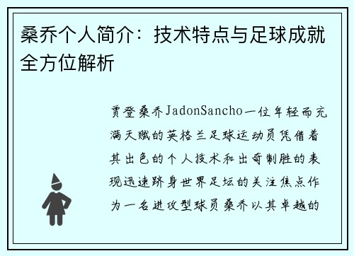 桑乔个人简介：技术特点与足球成就全方位解析